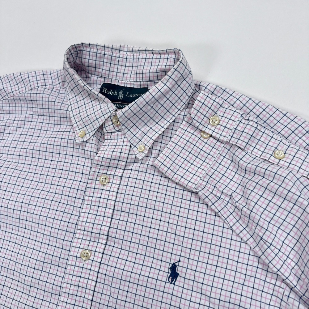 Ralph Lauren Mens Shirt 15.5 34/35 Pink Blue Check Classic Fit Cotton Preppy
